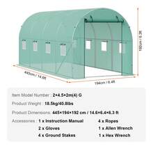 Walk-In Tunnel Greenhouse, 14.6x6.4x6.3 Ft Hoop House Greenhouse Tunnel, Plant Hot House With Galvanized Steel Frame, Green PE Cover, Roll-Up Zipper Door And 8 Windows For Outdoor - 綠色 - 查看 7