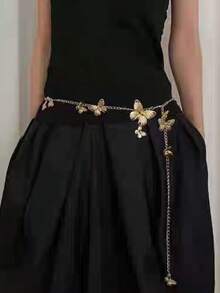 1 pieza Cadena de cintura de metal con lazo dorado estilo bohemio, accesorio de cintura versátil y de moda