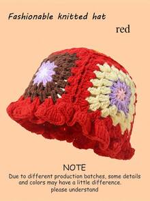 1 pieza Gorro tejido a mano a ganchillo, gorro tejido cálido para mujer, otoño/invierno