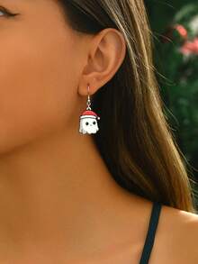 1 par de pendientes con colgante de gorro de elfo fantasmal suave y lindo para mujeres, accesorios de joyería para fiesta de Halloween y Navidad