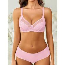 Womens Lace Bras Sexy Push Up Bra With Underwire Full Coverage Unlined Balconette Everyday Bra Lingeries - 粉色 - 查看 7
