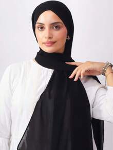 1 Stück klassischer Damen Instant-Hidschab, einfarbiges 3-Lagen Kreuz Design, schmeichelhaft für das Gesicht, elegant minimalistisch, ganzjährig, praktischer leichter Chiffon-Schal, vielseitig für Lässig, Sport, Schal, muslimischer Alltagsgebrauch - Schwarz - Übersicht 2