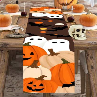 Halloween Table Runner Cute Ghost Pumpkin Bat Long Dining Table Runner For Home Holiday Party Decor