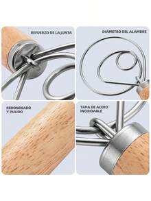 2PC Batidor De Acero Inoxidable Para Masa Danesa Y Mezclador De Harina, Batidor Manual Para Hacer Pan, Pastelería, Herramientas De Cocina Para Hornea - Marrón - Ver 2