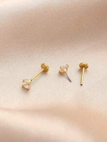 1Pair Of 20g Threadless Nose Studs, 6mm Titanium Labret Nose Stud, Nap Earrings For Helix Piercing Tragus Conch Jewelry,Cubic Zirconia 3mm Push In Gold Nose Ring, Hypoallergenic Cartilage Earring Stud