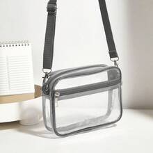 休闲透明斜挎包，简约时尚 PVC 拉链单肩包，配有可调节肩带 - 灰色 - 查看 7