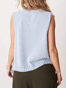 Women's Knit Tank Tops Sleeveless Crew Neck Solid Color Side Tie-Up Loose Fit Vest For Summer Spring Fall - 藍色 - 查看 2