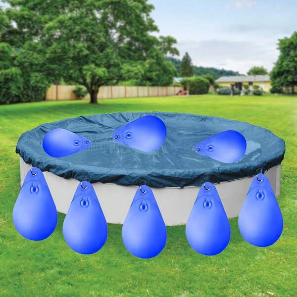 8 peças de cobertura de piscina de PVC resistente e antivazamento, sacos de peso com ganchos, resistente ao congelamento, flutuante, espessado, acessórios de proteção solar de inverno para piscina, design visível de aprimorado, durável e resistente para áreas externas