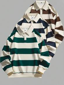 1pc Women's Autumn/Winter Contrast Stripe Polo Collar Sweatshirt For Running, Sports, Fitness, Casual Wear