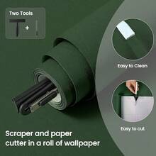 15.7" X 118" Black Silk Wallpaper Embossed Self Adhesive Peel And Stick Wallpaper Contact Paper Removable Waterproof Kitchen Vinyl Wrap Cabinet Furniture Textured Renter Friendly Wall Gift Paper - 深綠色 +工具 - 查看 9