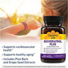 Country Life Resveratrol Plus 1000mg - Organic Antioxidant Supplement With Pine Bark &Amp; Grape Seed Extracts - Vegan, Gluten-Free, Non-GMO - Flavor NameA - 查看 3