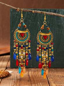 1 par de pendientes vintage con borlas en forma de lágrima exagerada