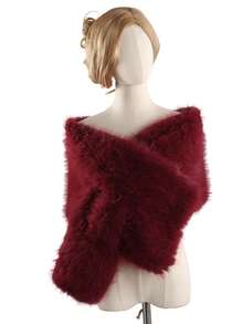 1 件时尚优雅蓬松女士户外披肩，白色蓬松新娘婚礼披肩/披肩，适合新娘婚礼派对，黑色