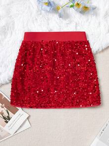 Girls' Fashionable Sequin Mini Skirt, Suitable For Parties And Gatherings (Y0847) - Red - View 2