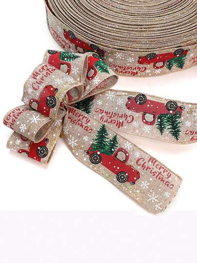 500cm Vật dụng trang trí Giáng sinh sáng tạo mới Ruy băng in hình xe hơi nhiều màu Trang trí cây thông Noel Ruy băng Dải Gói quà Giáng sinh Nơ Phụ kiện trang trí