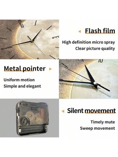 1pc 2D Flat Textured Planetary Blocks Silently Wand Clock, Super Silent Quartz Movement, No Ticking, ating Clocks In Living Rooms, Bedroom, Offices, Kitchens, Cafes, Perfect ative Friends Family Home Room view 4