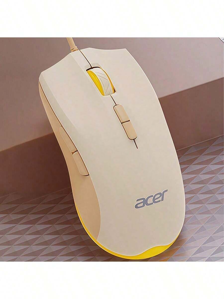 Acer Mouse cu fir OMW030 pentru gaming și birou, cu iluminare colorată, port USB plug-and-play, prindere confortabilă, comutare dual-mode, universal pentru laptopuri, culoarea ceaiului cu lapte - Culoarea ceaiului cu lapte - Vizualizare 1