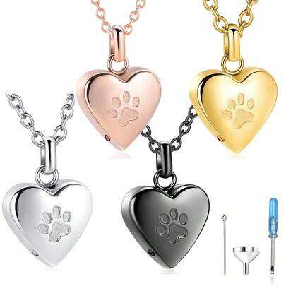 Pet Cremation Jewelry For Ashes Pendant Paw Print Pet Heart Urn Necklace Memorial Keepsake Jewelry For Pet/Dog's/Cat's Ashes