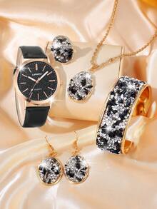 SOKI SOKI 1 Set de reloj de mujer, collar de metal personalizado con incrustaciones de piedras preciosas y cristales multicolor, aretes, pulsera y anillos. Juego de joyería de moda perfecto para uso diario, regalos de cumpleaños, fiestas, reuniones festivas y como regalo ideal para ti o tus amigos.