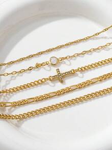 5pcs Elegant Cubic Zirconia Cross Decor Multi-Layer Bracelet, Suitable For Women's Party, Gathering, Daily Wear, Holiday Gift