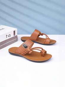 男士夏季新款轻便透气防滑 EVA 鞋底拖鞋，时尚休闲系带沙滩拖鞋 - 棕色 - 查看 3