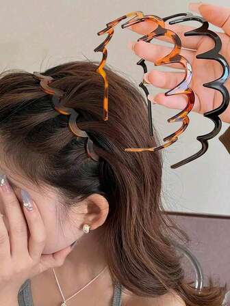 1pc/2pcs-Women's Elegant Leopard Print Big Wavy Headbands, Volumizing Hair Hoop For Daily Wear, Facial Mask Halloween