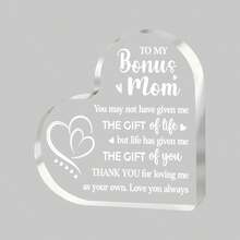 2D Acrylic Heart-Shaped Appreciation Plaque, "For My Special Bonus Mom: Thank You For Giving Me The Most Precious Gift In My Life - Your Love. I Love You Forever!" - Birthday Thank You Gift - Ornaments - View 7