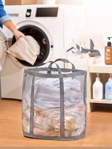 Cesta de lavandería plegable y transpirable de malla, cesta de lavandería plegable extra grande con asa, cesta de lavandería de tela con estilo, con bolsillo lateral y asas de transporte reforzadas, almacenamiento plegable de ropa para lavandería, baño, habitación, dormitorio, viaje - Forma rectangular, accesorio para cuarto de lavado