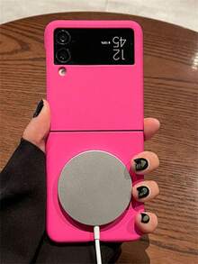 Luxury Solid Color Skin Friendly Frosted CD Pattern Magnetic Phone Case Compatible With Samsung Galaxy Z Flip 7 6 5 4 3 Support Wireless Charging Matte Folding Protect Back Cover - Hot Pink - View 4