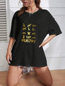 Eat Healthy Dirty Adult Rude Sexy Funny Meme Humor Saying Joke 's T Shirt New_163_t1 - 黑色 - 查看 4