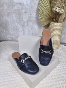 Women's Square Chain Mule Shoe 007 - Black - View 2