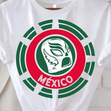 Camiseta de mujer cuello redondo manga corta estampado, MÉXICO sueños MX lucha libre tequila país tierra gente MX patria mexicana bien nacida mexican patriota VIVA México lindo querido tricolor verde blanco rojo , blusa gráfica playera estampada para - Blanco - Ver 1