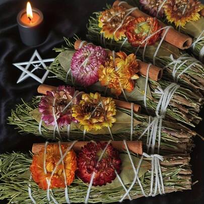 1/3件迷迭香、肉桂、植物香叶、七彩雏菊组合香薰棒，植物香薰棒，净化香薰，节日礼物，家居装饰，净化空间