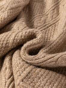 Acelitt Plus Size Women Solid Color Knitted Textured Pattern Off-Shoulder Plus Size Sweater Dress, Autumn/Winter (Recommend Choosing One Size Smaller For Better Fit) - Khaki - View 11