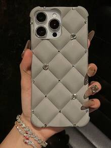 奢华闪亮爱心绗缝手机壳，兼容 17/15 Pro Max/13/14/12/11/16 - 灰色 - 查看 5