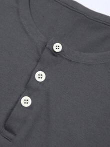 ALTZTAR Men's Casual Versatile Solid Color Henley Neck Short Sleeve T-Shirt - Dark Grey - View 8
