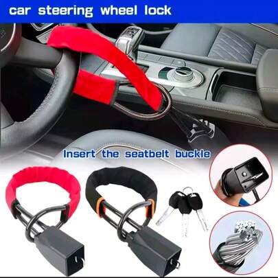 1个通用型汽车方向盘锁 - 安全带扣防盗锁，配有3把钥匙，适用于卡车/SUV/厢式货车/房车驾驶员的重型安全工具