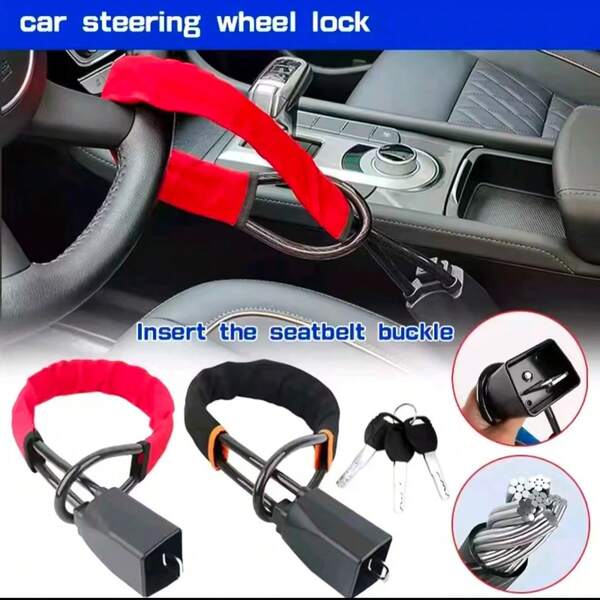 1pc Universal Car Steering Wheel Anti-Theft Device - Seat Belt Buckle Lock With 3 Keys, Multi-Functional Anti-Theft Safety Tool For Truck/SUV/Van/RV Drivers, Heavy-Duty Vehicle Anti-Theft Accessory,Christmas Decoration,Room Decor,Christmas,Christmas Decorations For Home,New Year