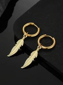 1 par de pendientes minimalistas de pluma de acero inoxidable para hombres