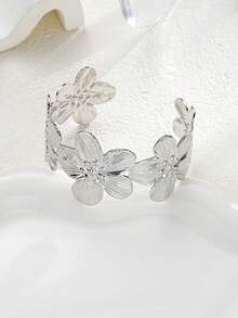 1-8 件复古优雅老币花卉设计金属感宽手镯，可调节个性化堆叠腕口，适合女性夏季海滩派对音乐节约会礼物日常通勤珠宝搭配 - 金黃色 - 查看 10