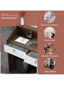 Mostrador Recepción Caja Multifunción Con Cerradura Cajones - Marrón - Ver 4