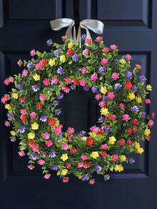 2pcs Artificial Colorful Camellia & Sedum Wreath, Boxwood Wreath, Made Of PE Material, Artificial Plants, Artificial Flowers, Dining Table Decor, Center Piece, Fake Flowers, Decoration For School Dorm Office Home, Valentine's Day Decor, New Year Gift - Green - View 6