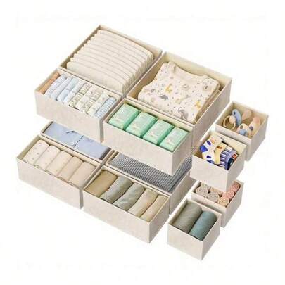 12 件/6 件/4 件/3 件/1 件米色婴儿衣服织物隔层内衣收纳盒，可折叠深抽屉整理器，适用于袜子、胸罩、毛巾、领带、新生儿礼物