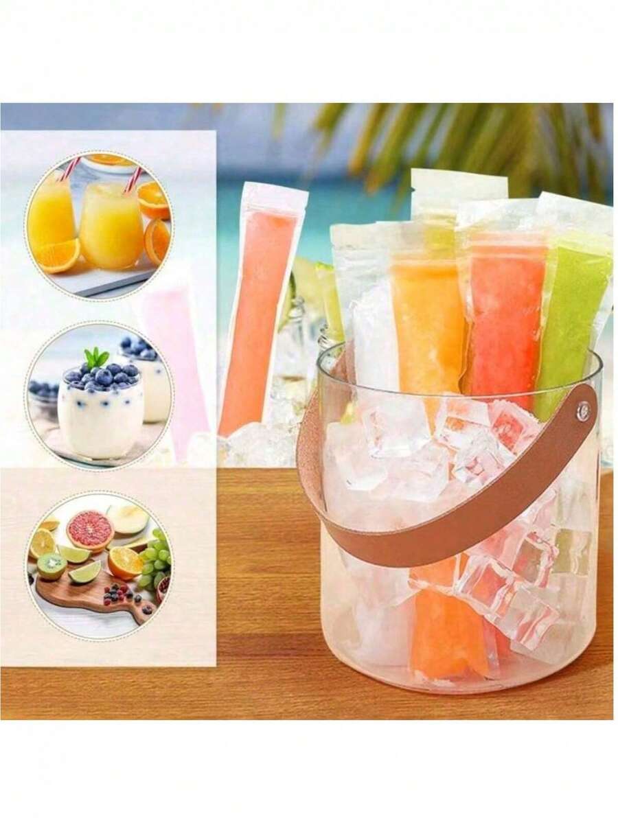 50 pièces Sacs longs pour crème glacée convenant aux légumes/jus, purée de fruits, crème glacée, glaçons de fruits, sacs de stockage scellables pour basse température, sacs à crème glacée DIY et sacs d'emballage alimentaire, sacs cadeaux de cuisine pour fête, sacs jetables pour sucettes glacées, sacs pour glace pilée, sacs transparents à fermeture automatique pour sucettes glacées