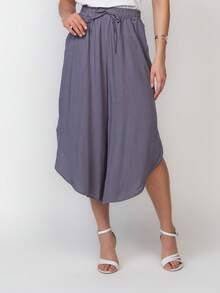 Plain Viscose Pantacurt Pants Simple Knot House - 灰色 - 查看 6