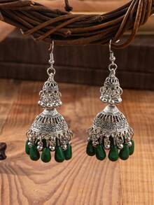 1對女性復古歐式合金材質3層鈴鐺流蘇耳環，日常佩戴