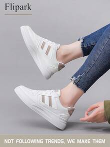 Flipark 一双百搭运动时尚女式休闲轻便小白鞋，学生鞋，小码适合娇小女性，适合身材娇小的女性。 - 卡其色 - 查看 4