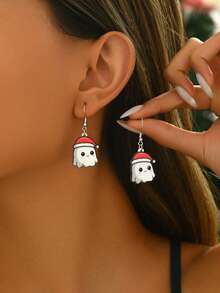 1 par de pendientes con colgante de gorro de elfo fantasmal suave y lindo para mujeres, accesorios de joyería para fiesta de Halloween y Navidad