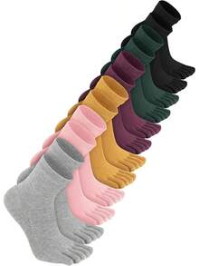 6 Pairs Cotton Toe Socks, Breathable Compression Crew Socks For Athletic Running, Sports, Yoga - Nghệ, Tím, Xanh lá, Đen, Xám, Hồng - Xem 1