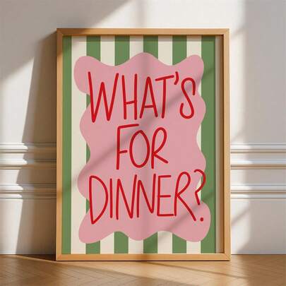 1pc Canvas Hanging, [What's For Dinner? Frameless Art, Bold And Fashionable Kitchen Poster, Font Art, Gallery Wall, Dinner, Food, Fashionable And Eccentric Wall Art, Green And Pink] Canvas Wall Art, Funky Girl Art, Inspirational Quote Art, Home Decor,
